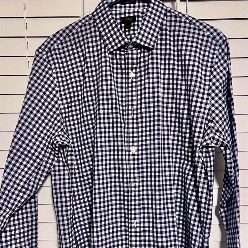 J. Crew Navy and White Plaid Button Down Shirt